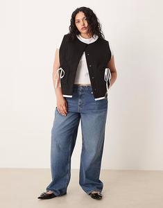 Жилет Curve со стеганой контрастной отделкой и карманом-бантом черного цвета Asos Curve