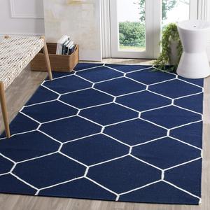 Ковер SAFAVIEH, 92 x 153 см, Dhurries Collection Navy/Ivory DHU635D ручной работы плоского плетения из премиальной шерсти