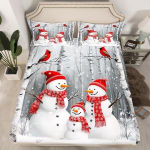 Erosebridal Детский комплект постельного белья с новогодним снеговиком и снежинками, White Red