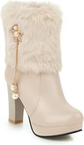 Женские ботильоны VULTRO с массивным высоким каблуком, платформой, удобные зимние снежные ботинки с жемчужной отделкой, Beige