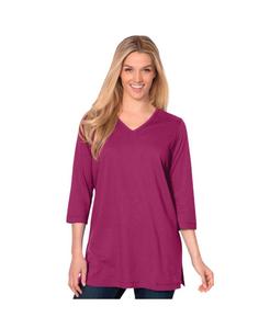 Туника больших размеров с рукавами три четверти и V-образным вырезом Woman Within, Raspberry