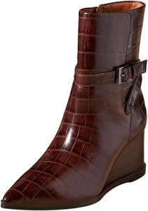Женские ботильоны на среднем клиновидном каблуке с ремешком и пряжкой, зауженный носок, на молнии, для работы, шопинга и ежедневной носки, размер 4-16 US Wo wagas, Brown Emboss