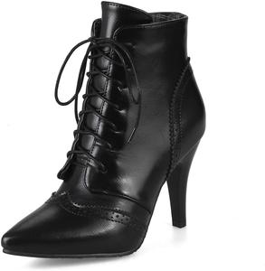 Женские ботильоны Crepuscute с кружевной шнуровкой, на высоком каблуке, заостренный носок, для вечеринки или свадьбы, модные ботинки на высоком каблуке, Black