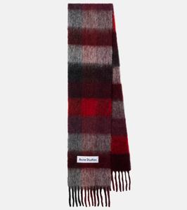 Шарф с бахромой из смесовой шерсти с логотипом Checked Acne Studios, Red/Black