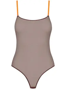 Сетчатое боди с контрастными бретелями Maison Close, коричневый