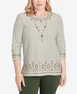 Женский топ Mount Laurel с текстурированной отделкой и медальонами, в комплекте с колье Alfred Dunner, Pine