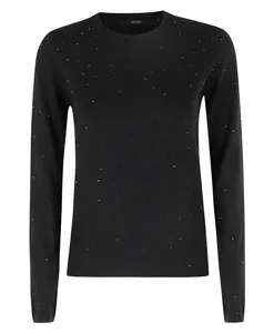 Белый пуловер с круглым вырезом и серебряными аппликациями. Seventy, черный