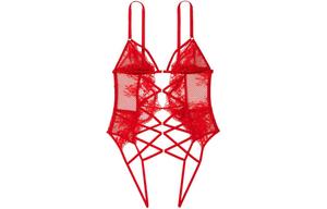 Очень сексуальное ажурное боди с чулками и помадой Victoria's Secret красное