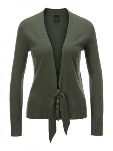 MADELEINE Кашемировый кардиган с глубоким V-образным вырезом и поясом, цвет бамбуково-зеленый