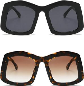 Солнцезащитные очки Melrose Big Square, модные женские, конфетного цвета, ретро, ​​увеличенного размера, трендовые солнцезащитные очки с защитой от УФ-излучения UV400, 2pcs Black&leopard
