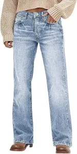 Женские джинсы с высокой талией и расклешенным низом, эластичные, на пуговицах