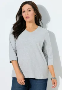 Футболка с длинными рукавами и вышитым логотипом в виде сердца Ulla Popken, Pale Mottled Grey