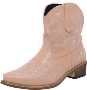 Женские ковбойские сапоги Ботильоны в западном стиле с вышивкой Заостренный носок Классические короткие ботинки Generic, Pink