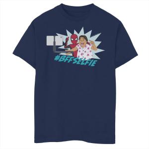 Футболка с изображением портрета #BFFSelfie для мальчиков 8–20 лет «Человек-паук Marvel вдали от дома» Marvel, синий