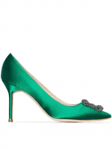 Атласные туфли Hangisi 90 Manolo Blahnik, зеленый