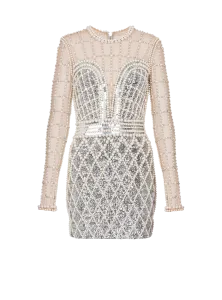 Короткое расшитое платье Balmain, серебро