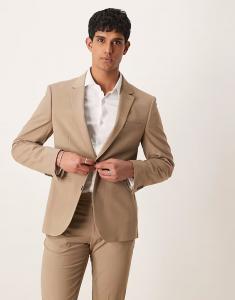 Тонкий моющийся пиджак ASOS DESIGN из легкой камвольной шерсти бежевого цвета