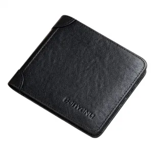 Banyanu Винтажный кошелек для монет и карт из натуральной кожи, Black-Bifold (Vegetable Tanned Top Grain Cow Leather) Anti-Skimming