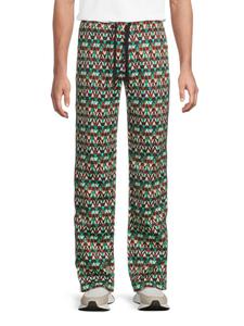 Брюки из хлопковой смеси с оптическим принтом и завязками на кулиске Valentino, цвет Green Multi