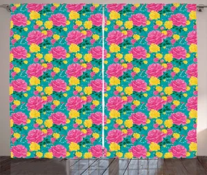 Штора ABAKUHAUS Rose Rustic, романтический букет роз, универсальная ленточная штора для гостиной с петлями и крючками, 280 x 245 см, разноцветная