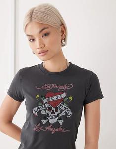 Эд Харди, любовь убивает медленно, футболка с бриллиантами, черная