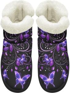 Женские удобные зимние сапоги для прогулок с противоскользящей подошвой EVA, сапоги средней длины до икры, с искусственным мехом, размеры 4.5-12 Chririnla, Gothic Purple Butterfly