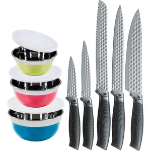 Нож универсальный KING «DIAMOND AROMI», 11 предметов, 5 ножей, 3 чаши из нержавеющей стали с крышками, цвет edelstahlfarben