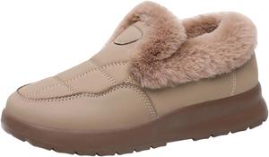 Зимние ботильоны на молнии с флисовой подкладкой, теплые сапожки для снега, удобная повседневная обувь для холодной погоды для женщин Generic, Coffee