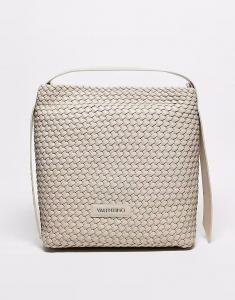 Большая сумка через плечо Valentino из плетеной ткани шантиль кремового цвета Valentino Bags