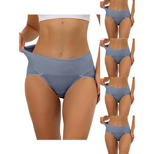 5 упаковок женского нижнего белья в рубчик с высокой талией и высокой талией, регулирующего живот, доступны в нескольких цветах больших размеров ALLEGRA K, синий