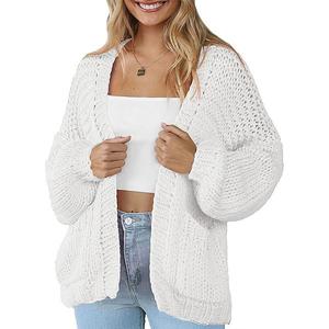 Женский вязаный кардиган с открытой передней частью, длинными рукавами и карманом Clearflower, White