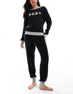 Комплект топа DKNY Signature и пижамы Jogger черного/серого цвета