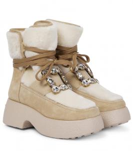 Ботинки Viv' Rangers из замши с отделкой из овчины Roger Vivier, Naturale Scuro+Stucco Chiaro