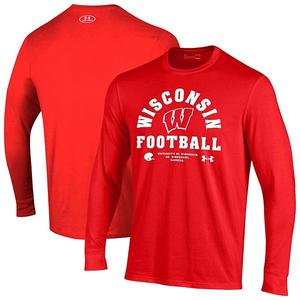 Мужская красная футболка wisconsin badgers 2025 sideline performance cotton с длинным рукавом Under Armour