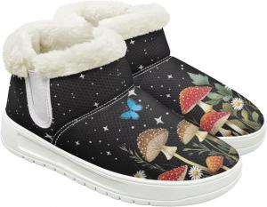 Зимние женские ботинки, утепленные флисом, теплые короткие ботильоны для улицы, противоскользящие и удобные Hechitok, Mushroom Butterfly