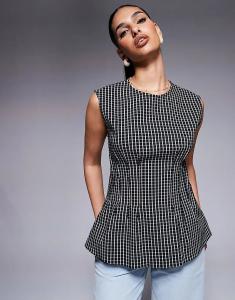 Топ из поплина River Island в клетку с защипами, черный