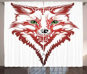 Штора ABAKUHAUS "Рустик Лиса", с рисунком животных, универсальная ленточная штора для гостиной с петлями и крючками, 280 x 175 см, цвет: темно-коралловый, зеленый, белый Abakuhaus