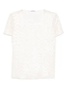 Топ с короткими рукавами, украшенный пайетками Guglielminotti, бежевый