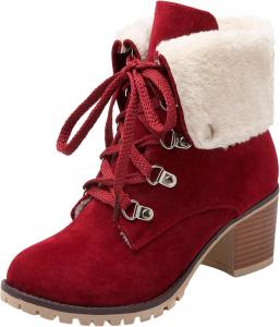 Зимние женские сапоги, водонепроницаемые снежные сапоги - на платформе, с пушистой теплой подкладкой из искусственного меха, противоскользящие ботильоны для походов на открытом воздухе, прогулок и комфорта в холодную погоду Generic, 1-Red