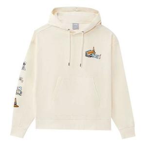 Толстовка с капюшоном скейтборд серия смешной узор печать свободный пуловер с капюшоном Li-Ning, белый