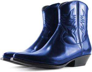 Женские модные ботильоны Zszszsu с острым носком, низким массивным каблуком, боковой молнией, вышивкой, вестерн-стиле, ковбойские короткие сапожки, размеры US 4-16, Blue