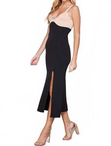 Черно-кремовое платье-футляр с цветовыми блоками Sweet Lemon