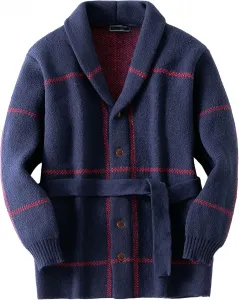 Мужской кардиган с шалью и длинными рукавами, свободный, на пуговицах, кабельная вязка