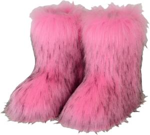 Женские сапоги Baimiu с искусственным мехом, пушистые мягкие зимние сапоги на широкую ногу, короткие и домашние ботинки на плоской подошве, до середины икры, модные и удобные, розовый