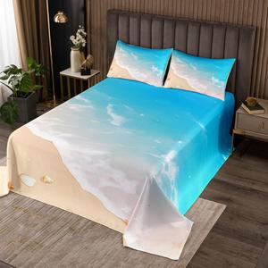 Erosebridal Комплект постельного белья Hawaii Coastal с стеганым покрывалом в морском стиле, мягкий и роскошный синий цвет с ракушками, Blue White