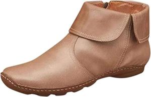 Женские ботильоны с поддержкой свода стопы, боковой молнией, винтажные кожаные, амортизирующие, на плоском каблуке Generic, Beige