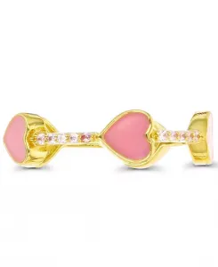 Кольцо Macy'S с кубическим цирконием (0,25 карата) и розовой эмалью в форме сердца, выполненное из 14-каратного желтого золота поверх стерлингового серебра Macy'S, gold