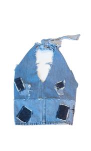 Женский джинсовый круглый топ синего цвета knotWTR