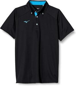 Поло MIZUNO Training Wear, на пуговицах, с коротким рукавом, влагоотводящая, быстросохнущая, унисекс, для взрослых, черный/синий