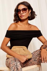 Топ из хлопкового джерси с короткими рукавами в рубчик и вырезом под горло Friends Like These, черный